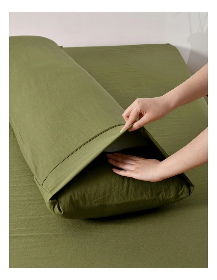 Superfine Washed Microfibre Body Pillowcase Twin Pack in Olive image 3