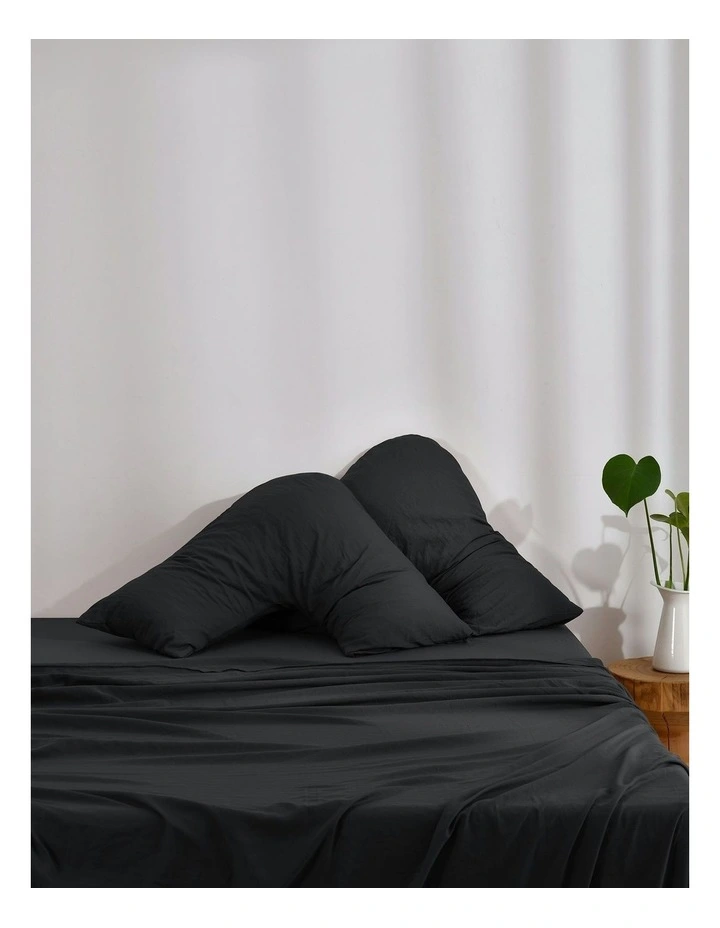 Superfine Washed Microfibre V-Shape Pillowcase Twin Pack in Black image 1