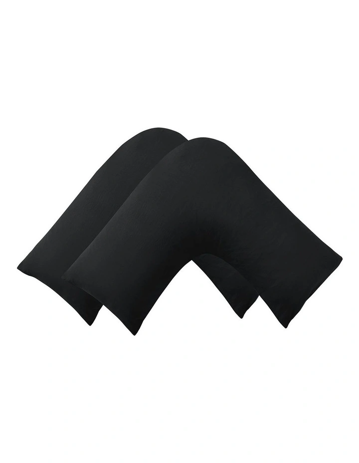 Superfine Washed Microfibre V-Shape Pillowcase Twin Pack in Black image 2