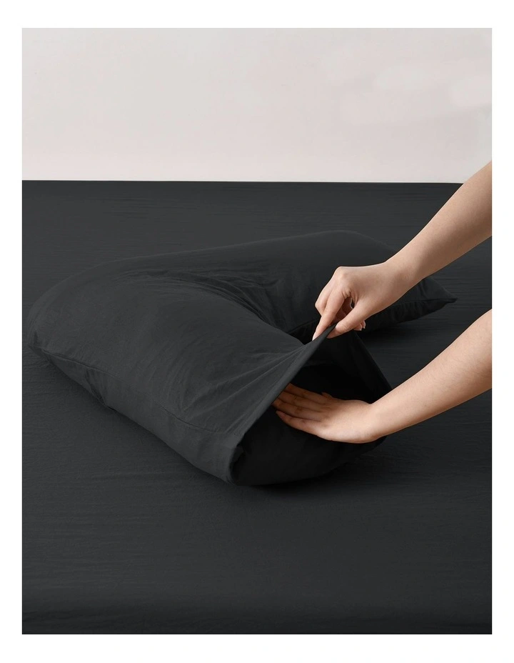Superfine Washed Microfibre V-Shape Pillowcase Twin Pack in Black image 3