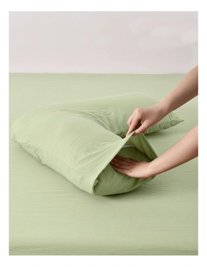 Superfine Washed Microfibre V-Shape Pillowcase Twin Pack in Sage Green image 3