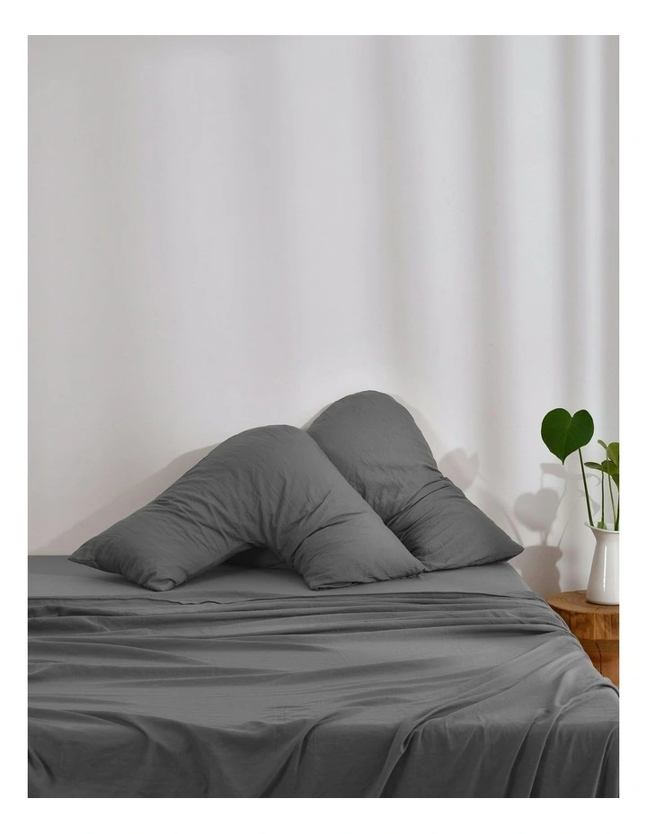 Superfine Washed Microfibre V-Shape Pillowcase Twin Pack in Charcoal image 1