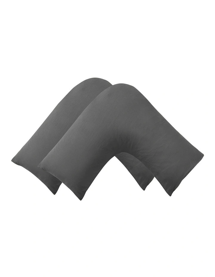 Superfine Washed Microfibre V-Shape Pillowcase Twin Pack in Charcoal image 2