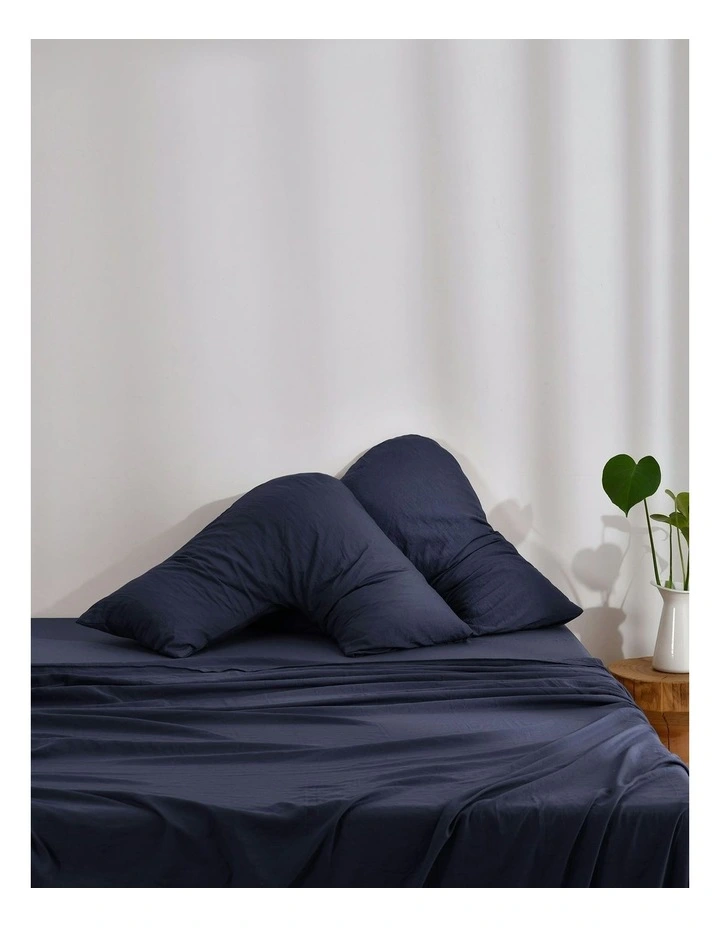 Superfine Washed Microfibre V-Shape Pillowcase Twin Pack in Navy image 1