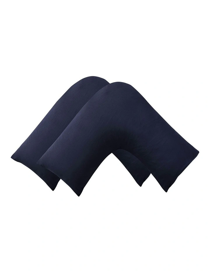 Superfine Washed Microfibre V-Shape Pillowcase Twin Pack in Navy image 2