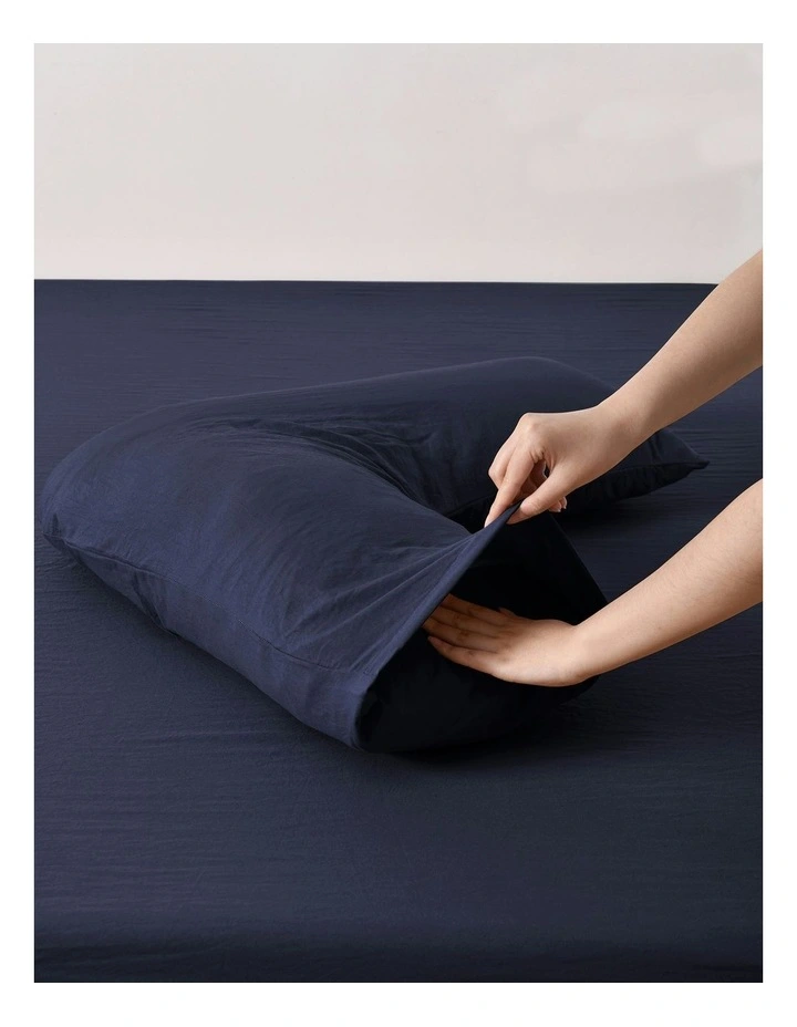 Superfine Washed Microfibre V-Shape Pillowcase Twin Pack in Navy image 3