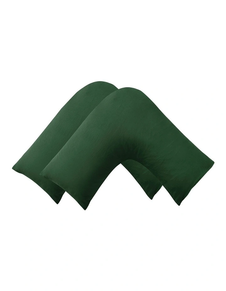 Superfine Washed Microfibre V-Shape Pillowcase Twin Pack in Hunter Green image 2