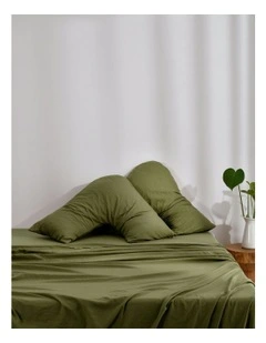 Superfine Washed Microfibre V-Shape Pillowcase Twin Pack in Olive