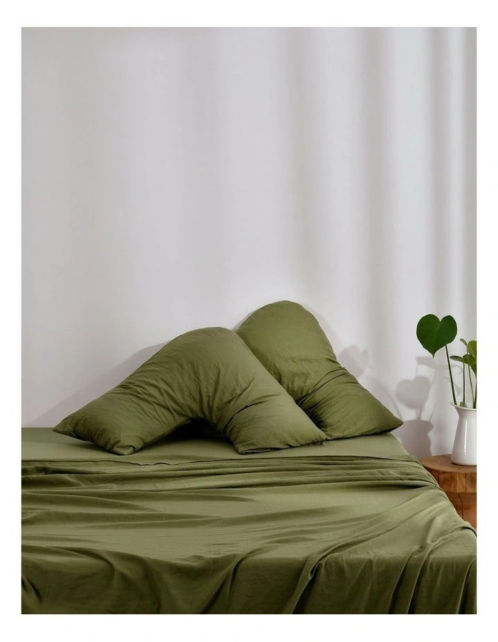 Superfine Washed Microfibre V-Shape Pillowcase Twin Pack in Olive image 1