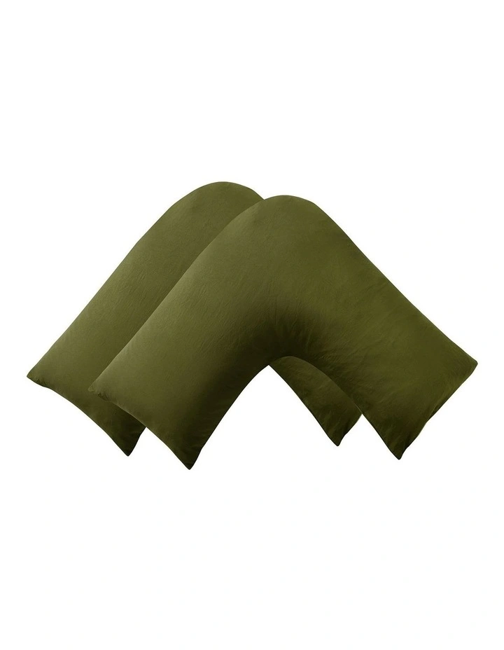 Superfine Washed Microfibre V-Shape Pillowcase Twin Pack in Olive image 2