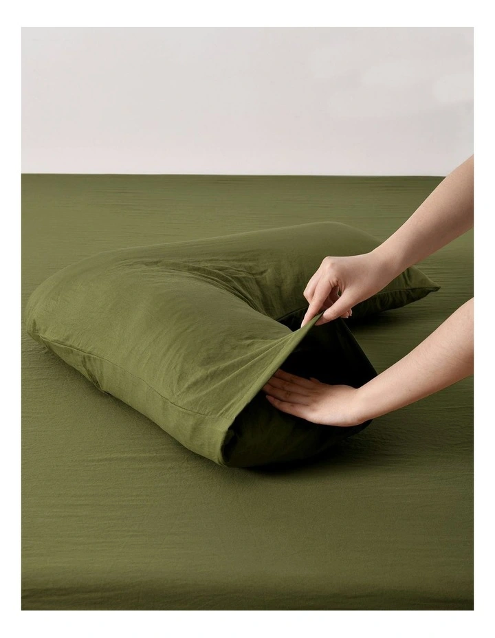 Superfine Washed Microfibre V-Shape Pillowcase Twin Pack in Olive image 3