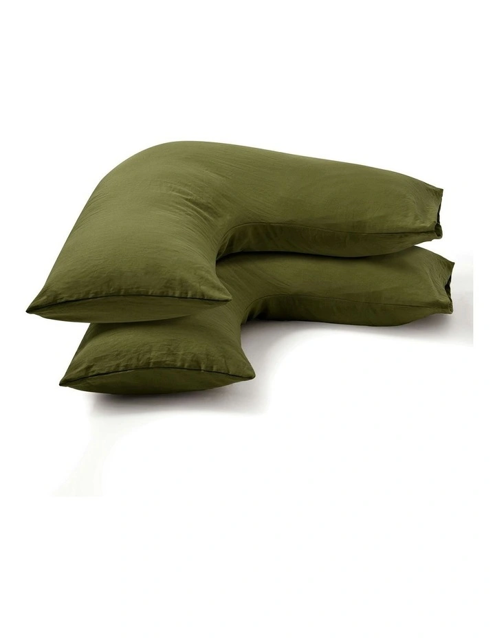 Superfine Washed Microfibre V-Shape Pillowcase Twin Pack in Olive image 4