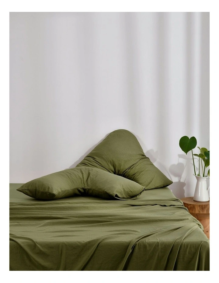Superfine Washed Microfibre V-Shape Pillowcase Twin Pack in Olive image 5