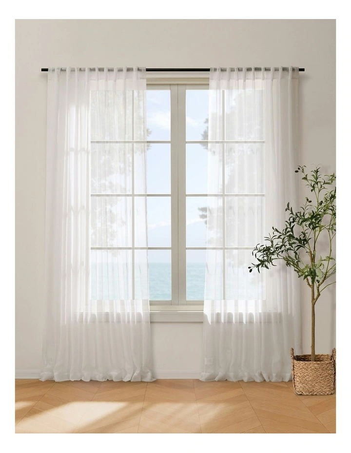 Kirra Sheer Concealed Tab Top Curtain Twin Pack in White image 1