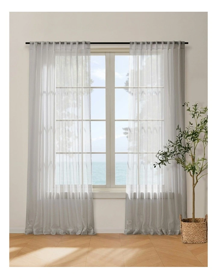 Kirra Sheer Concealed Tab Top Curtain Twin Pack in Ash image 1