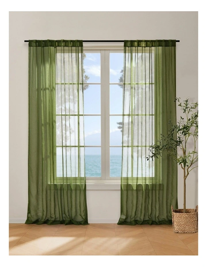 Kirra Sheer Concealed Tab Top Curtain Twin Pack in Olive image 1