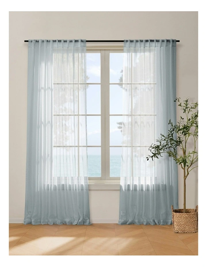 Kirra Sheer Concealed Tab Top Curtain Twin Pack in Sky image 1