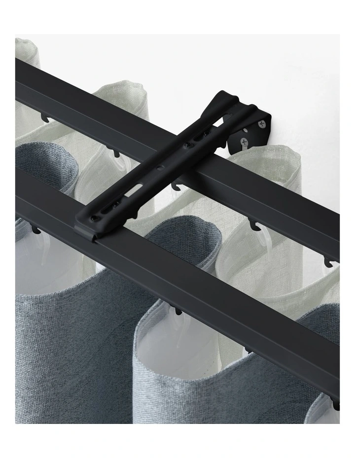 Mounted Double Bracket S-Fold Curtain Track Wall 3 Pack in Black image 1