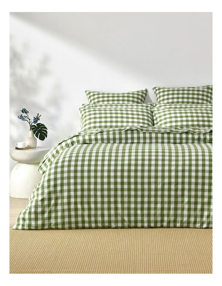 Lola Gingham Washed Cotton Quilt Cover Set in Olive image 1