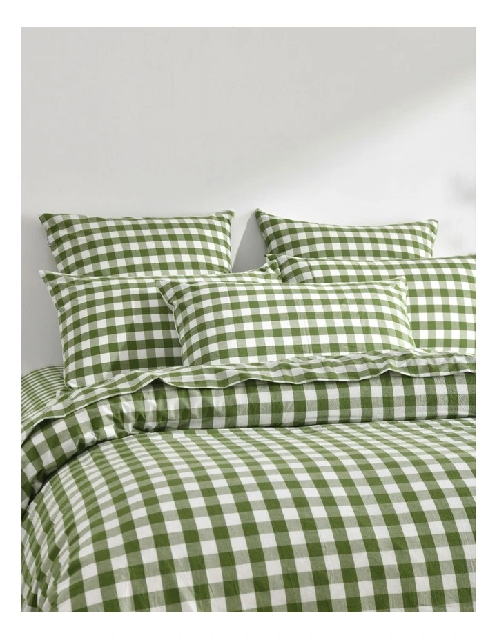 Lola Gingham Washed Cotton Quilt Cover Set in Olive image 2