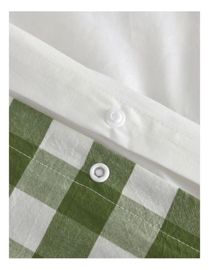 Lola Gingham Washed Cotton Quilt Cover Set in Olive image 4