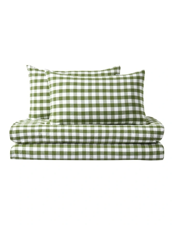 Lola Gingham Washed Cotton Quilt Cover Set in Olive image 5