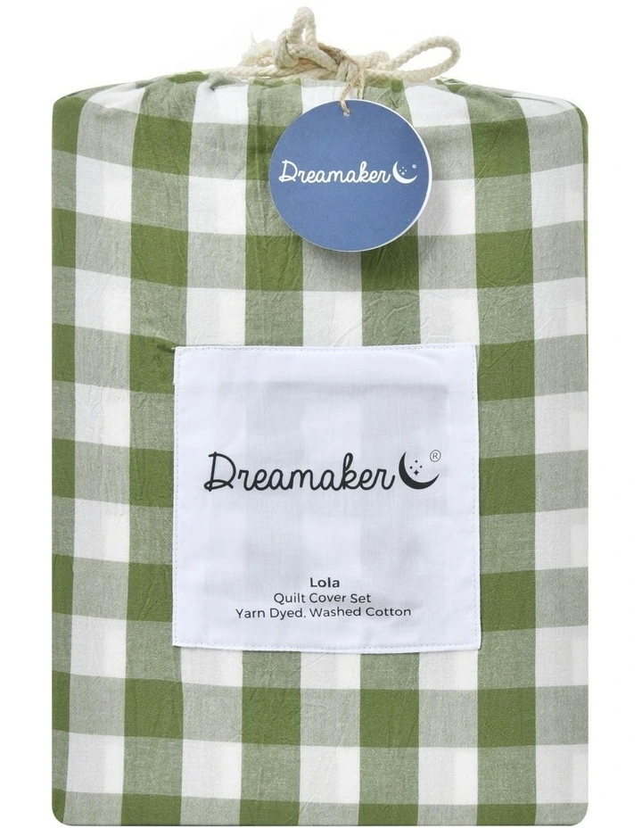 Lola Gingham Washed Cotton Quilt Cover Set in Olive image 6