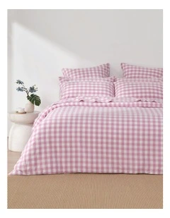 Lola Gingham Quilt Cover Set in Pearl Pink