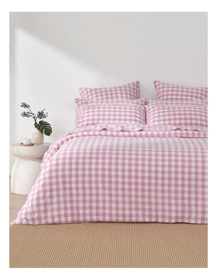 Lola Gingham Washed Cotton Quilt Cover Set in Pearl Pink image 1