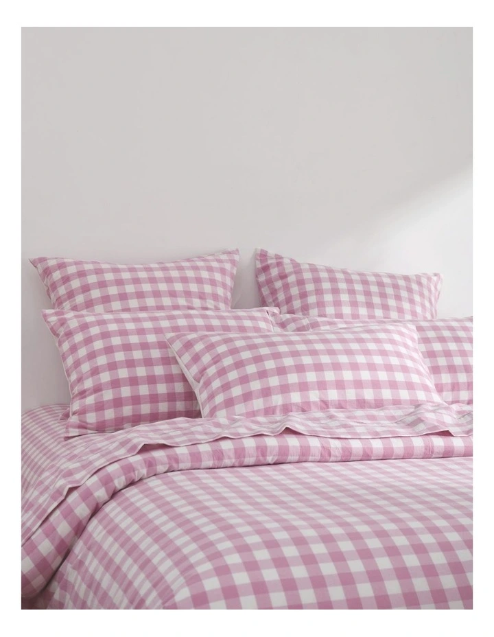 Lola Gingham Washed Cotton Quilt Cover Set in Pearl Pink image 2