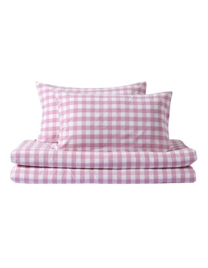 Lola Gingham Washed Cotton Quilt Cover Set in Pearl Pink image 5