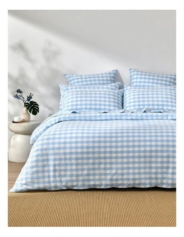 Lola Gingham Washed Cotton Quilt Cover Set in Sky