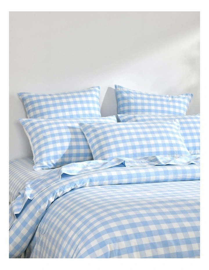 Lola Gingham Washed Cotton Quilt Cover Set in Sky image 2