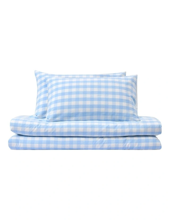Lola Gingham Washed Cotton Quilt Cover Set in Sky image 5