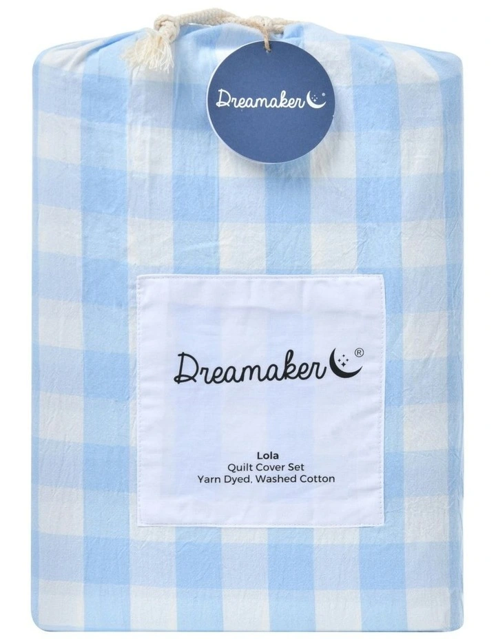 Lola Gingham Washed Cotton Quilt Cover Set in Sky image 6