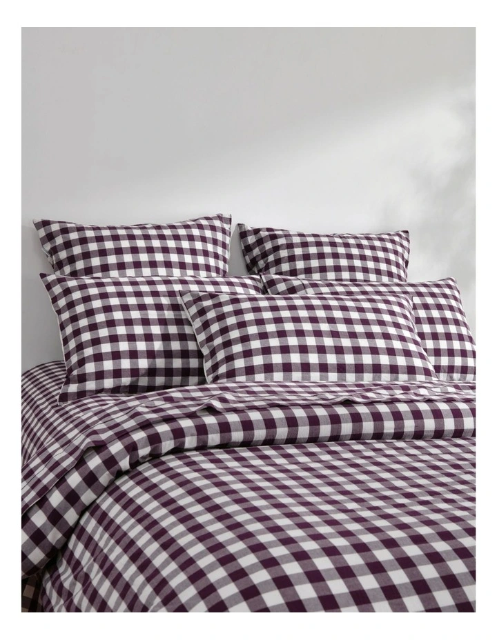 Lola Gingham Washed Cotton Quilt Cover Set in Plum image 2