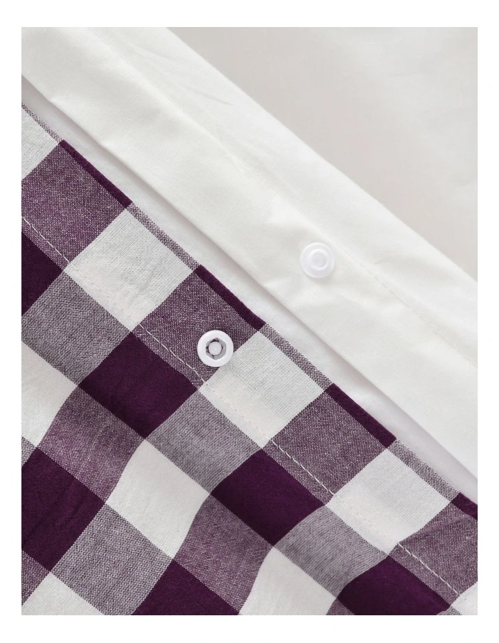 Lola Gingham Washed Cotton Quilt Cover Set in Plum image 4