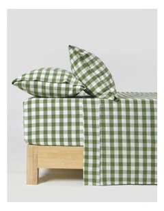 Lola Gingham Washed Cotton Sheet Set in Olive