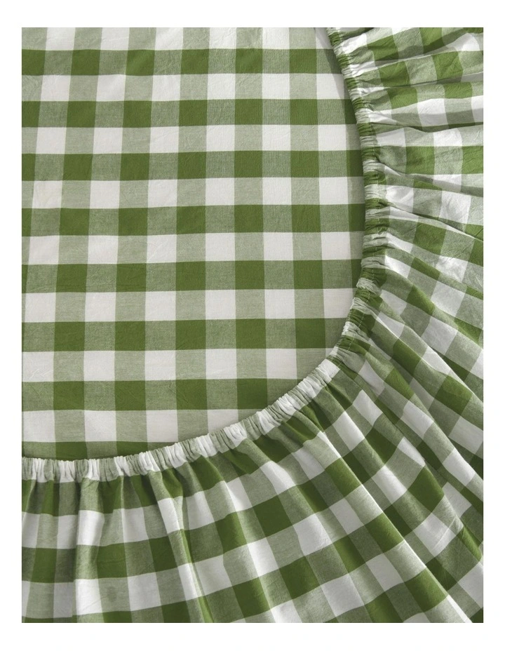 Lola Gingham Washed Cotton Sheet Set in Olive image 4