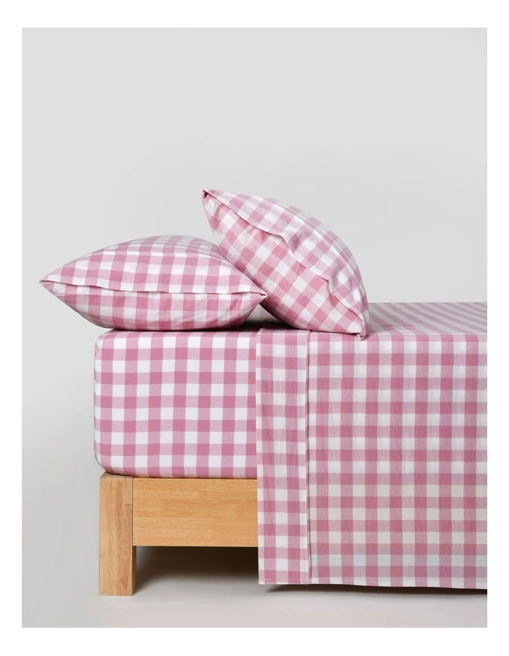 Lola Gingham Washed Cotton Sheet Set in Pink Pearl image 1