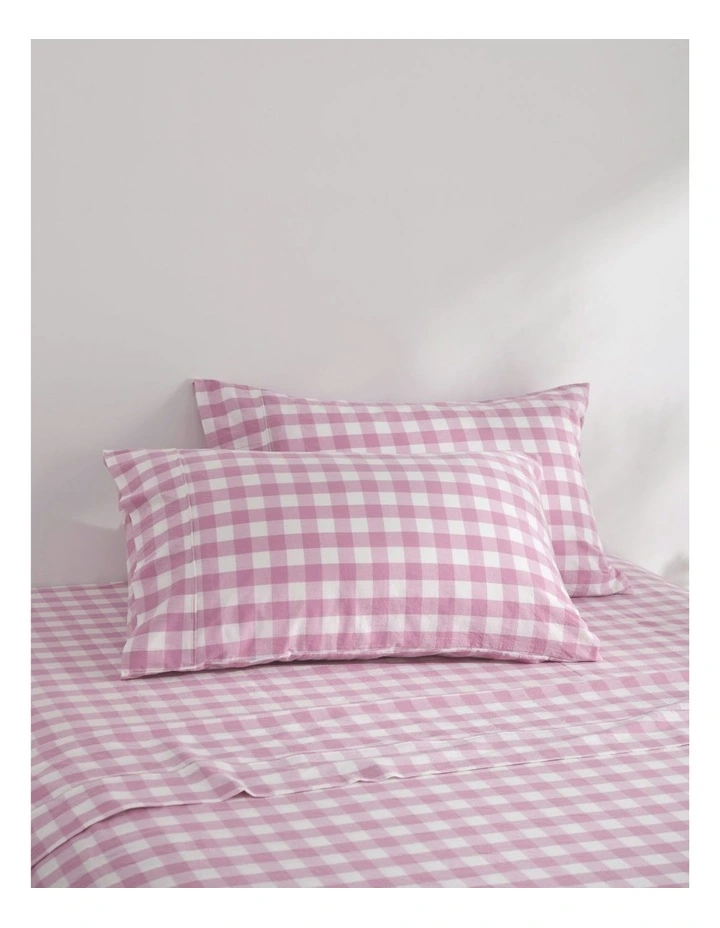 Lola Gingham Washed Cotton Sheet Set in Pink Pearl image 2
