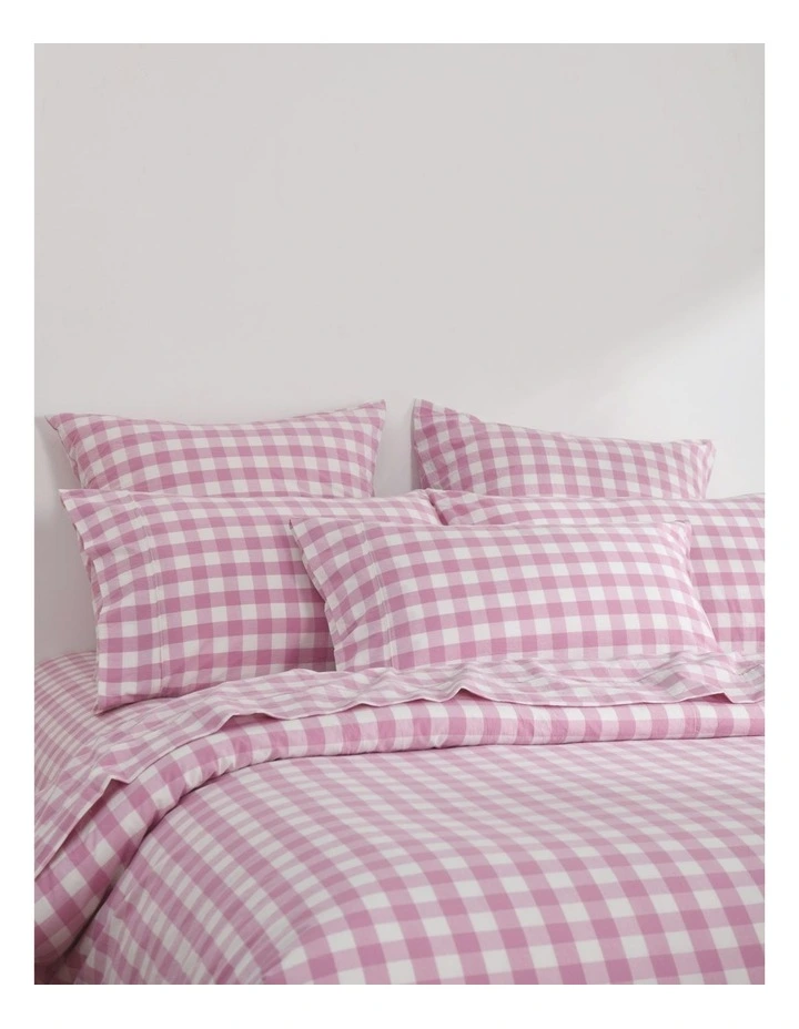 Lola Gingham Washed Cotton Sheet Set in Pink Pearl image 6