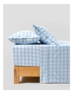 Lola Gingham Washed Cotton Sheet Set in Sky