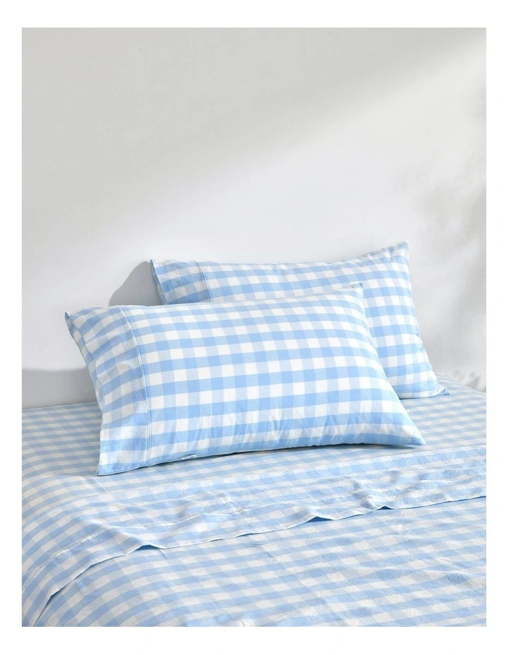 Lola Gingham Washed Cotton Sheet Set in Sky image 2