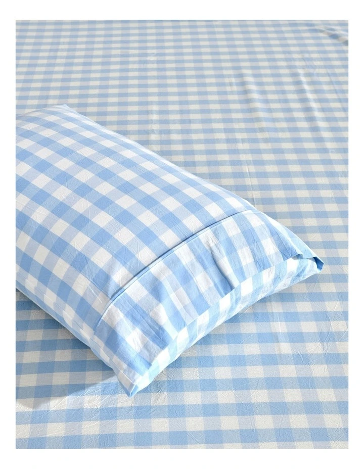Lola Gingham Washed Cotton Sheet Set in Sky image 3