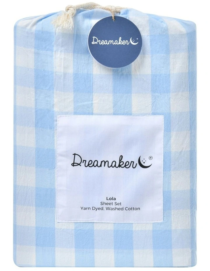 Lola Gingham Washed Cotton Sheet Set in Sky image 7