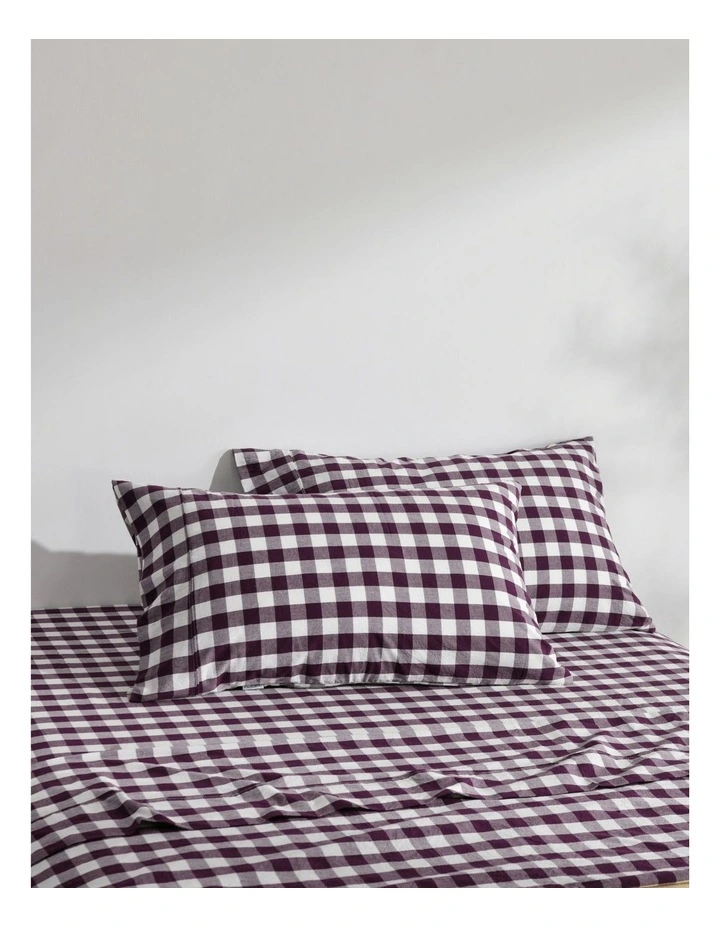 Lola Gingham Washed Cotton Sheet Set in Plum image 2