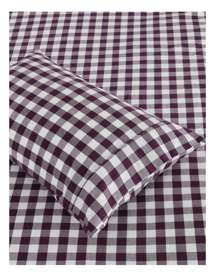 Lola Gingham Washed Cotton Sheet Set in Plum image 3