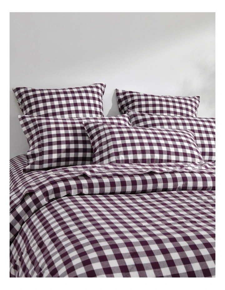 Lola Gingham Washed Cotton Sheet Set in Plum image 6