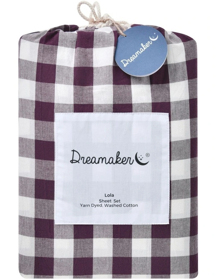Lola Gingham Washed Cotton Sheet Set in Plum image 7